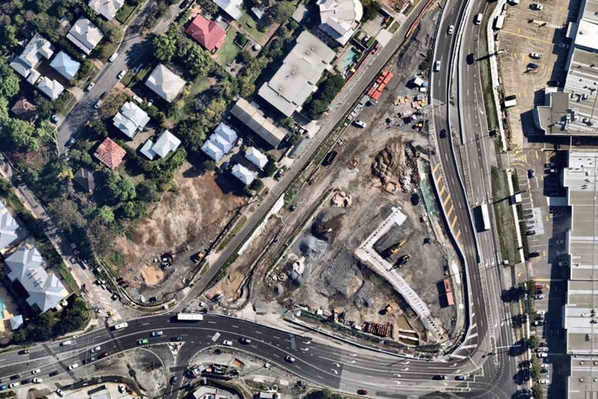 birds eye view of the steel road barriers at the Indooroopilly Roundabout Upgrade in Brisbane
